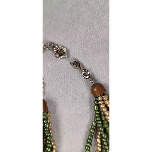 Statement Choker Style Necklace 7 Twisted Strands and Several Rings Greens Gold - Picture 4 of 4